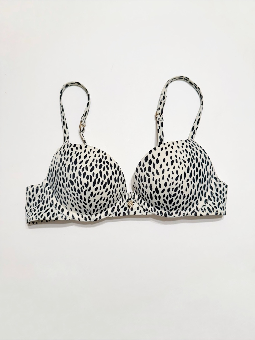 VICTORIAS SECRET WHITE BLACK LEOPARD SPOTS PRINT PUSH-UP UNDERWIRE BIKINI TOP
